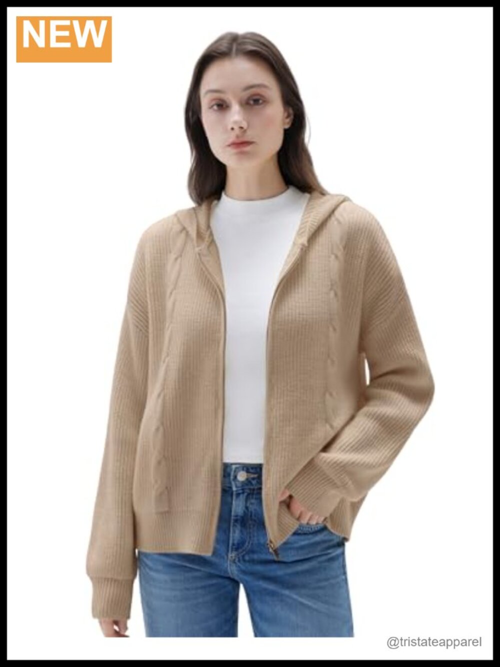 Chunky Knit Cashmere Blend Hooded Cardigan with Pockets Long Sleeve Zip Up Fall